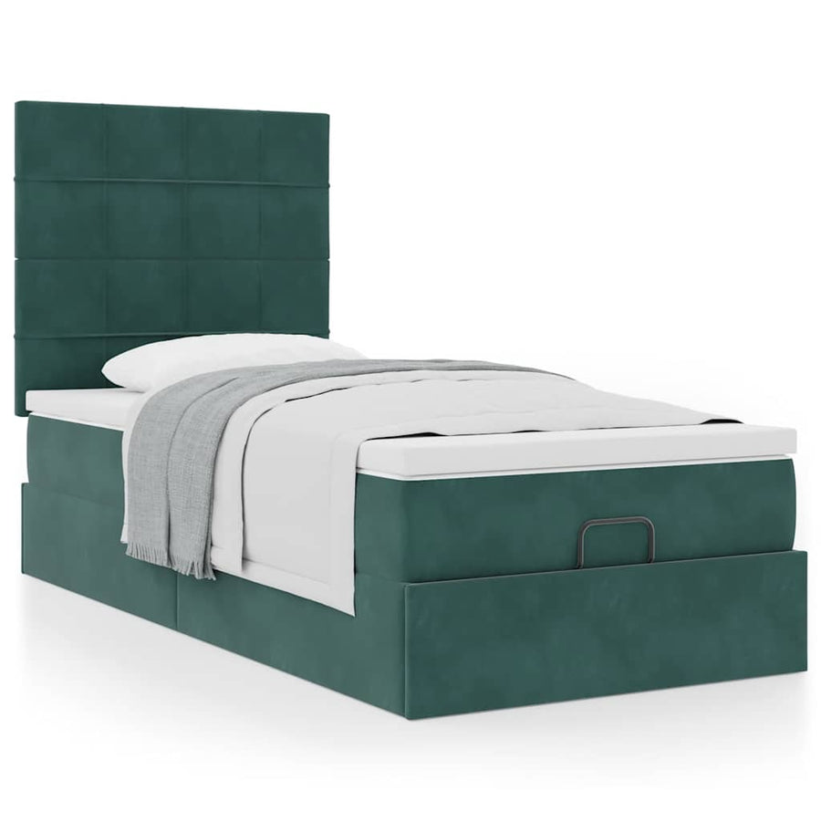 Ottoman bed met matrassen 80x200cm fluweel donkergroen