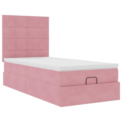 Ottoman bed met matrassen 80x200cm fluweel roze