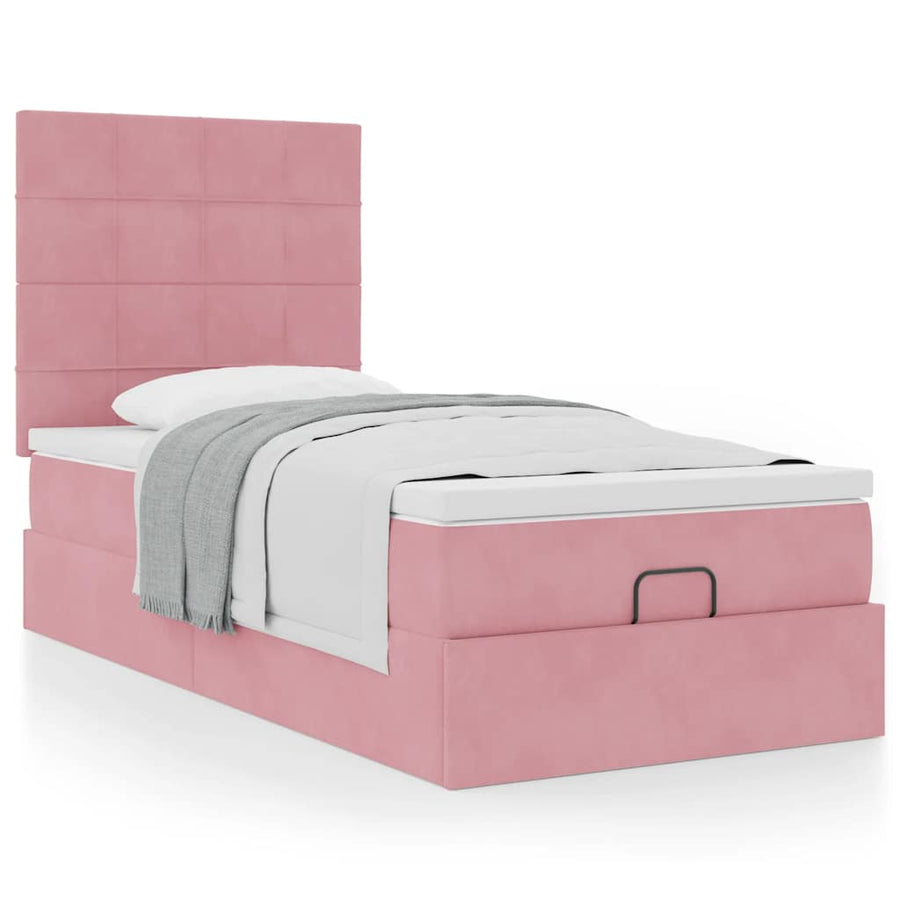 Ottoman bed met matrassen 80x200cm fluweel roze