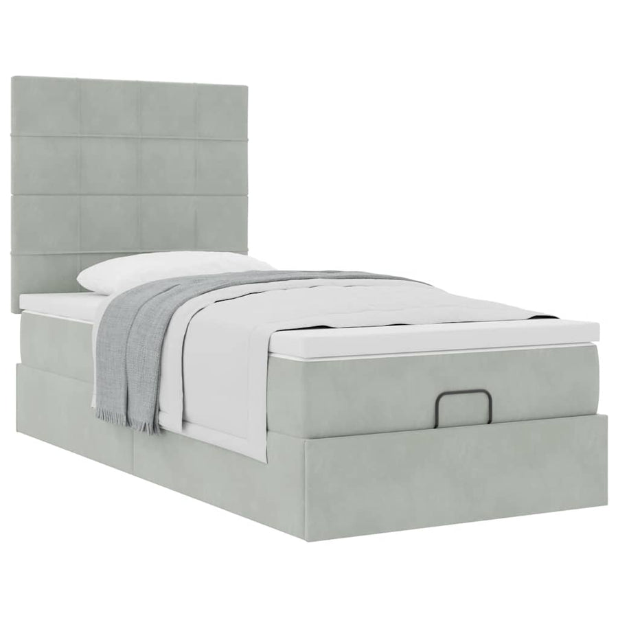 Ottoman bed met matrassen 90x190cm fluweel lichtgrijs