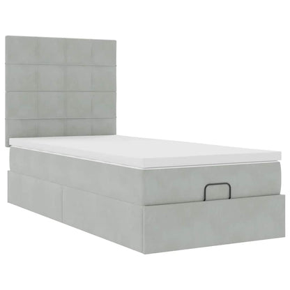 Ottoman bed met matrassen 90x190cm fluweel lichtgrijs