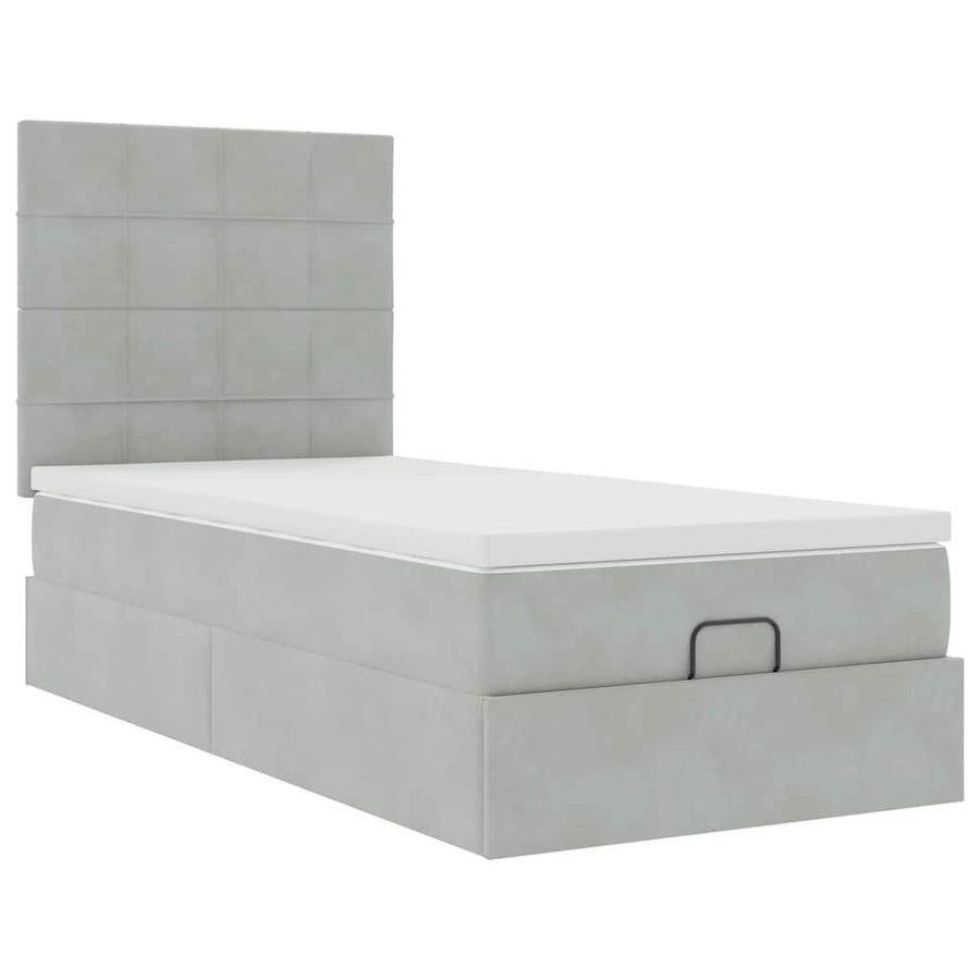 Ottoman bed met matrassen 90x190cm fluweel lichtgrijs