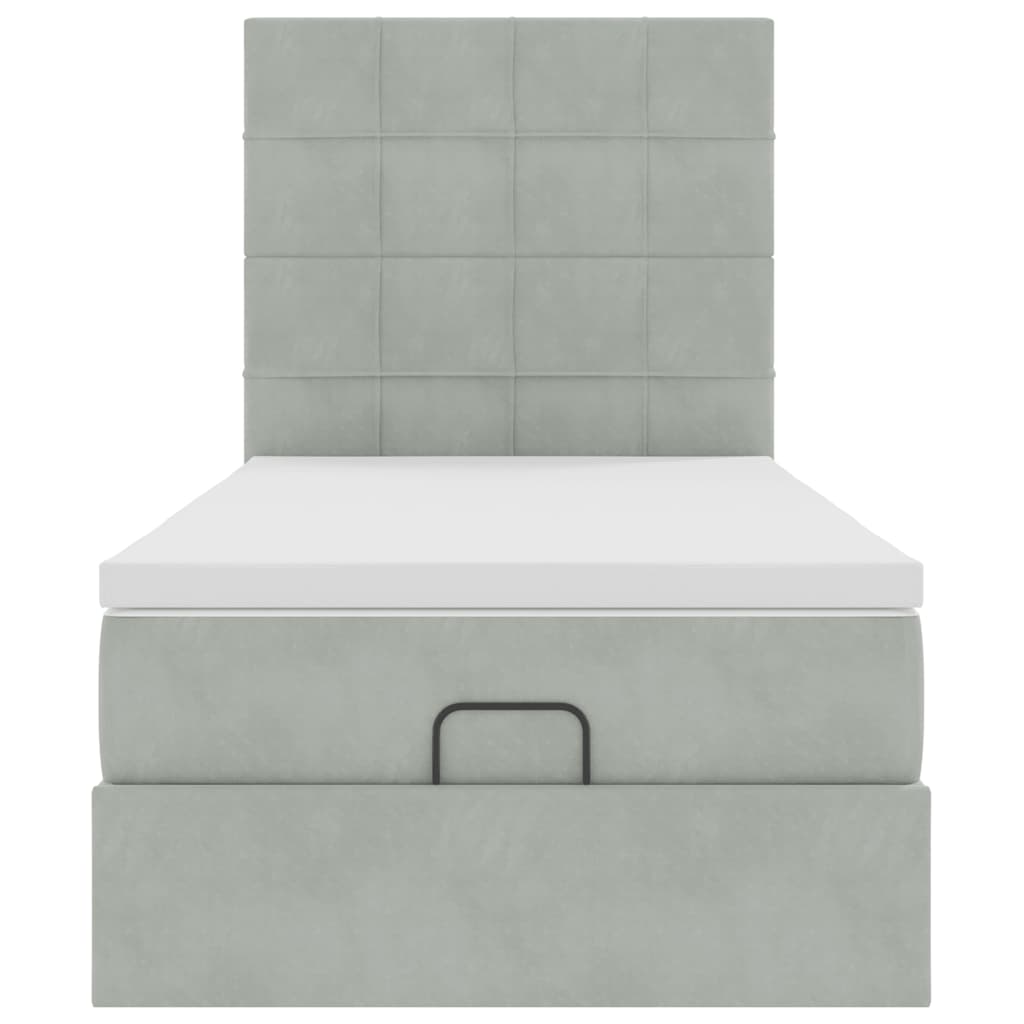 Ottoman bed met matrassen 90x190cm fluweel lichtgrijs