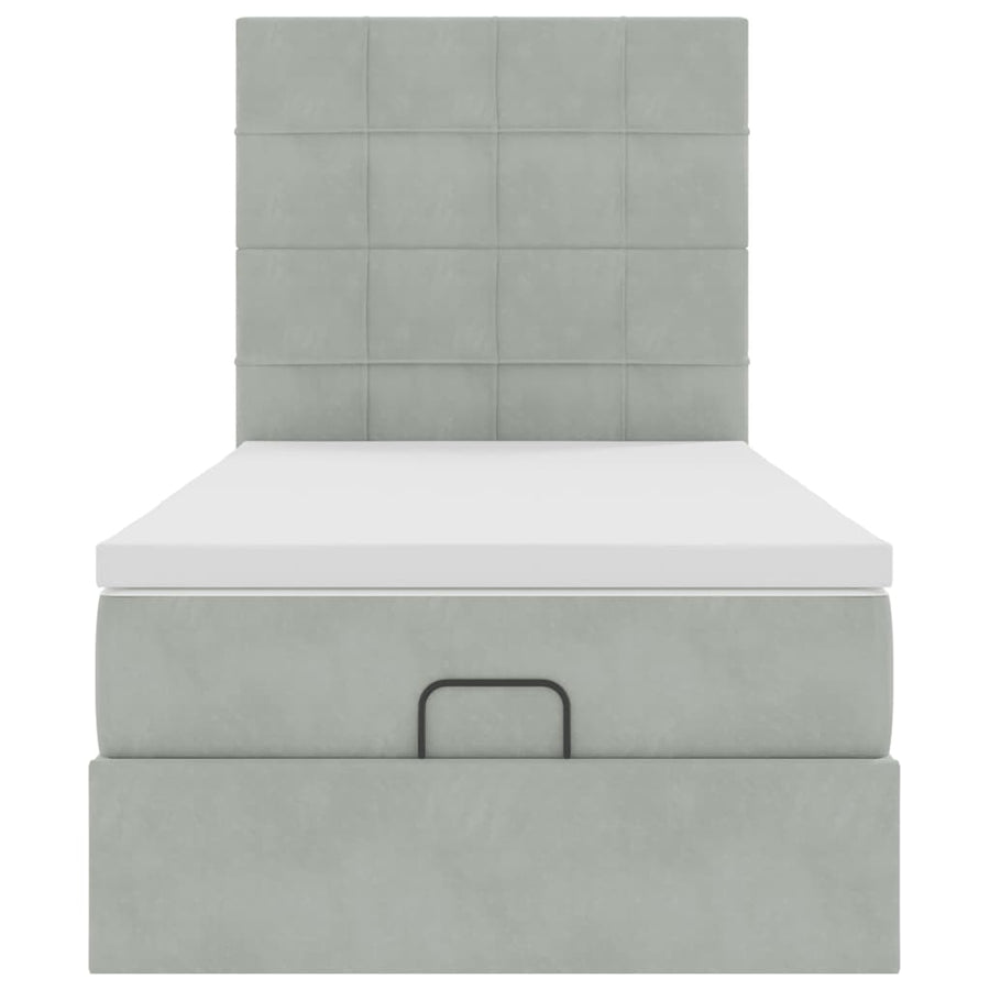 Ottoman bed met matrassen 90x190cm fluweel lichtgrijs