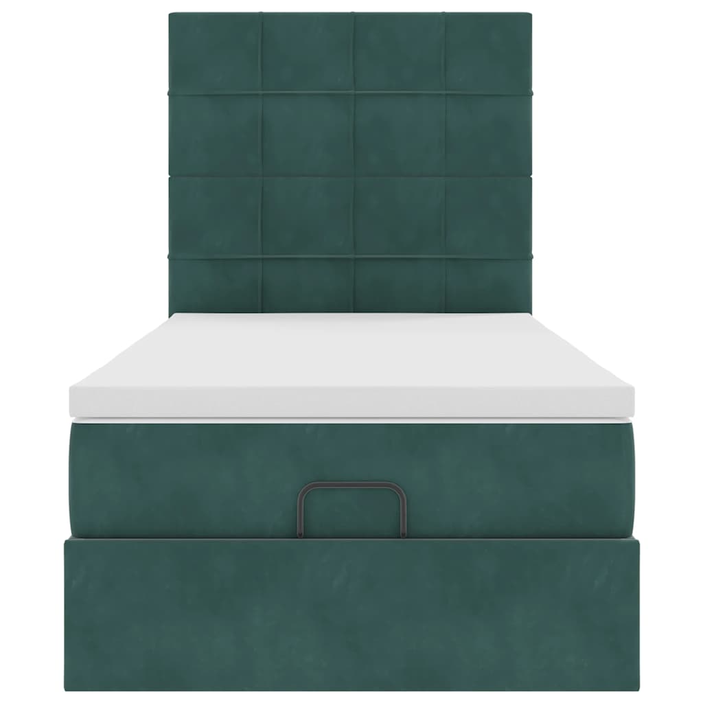 Ottoman bed met matrassen 90x190cm fluweel donkergroen