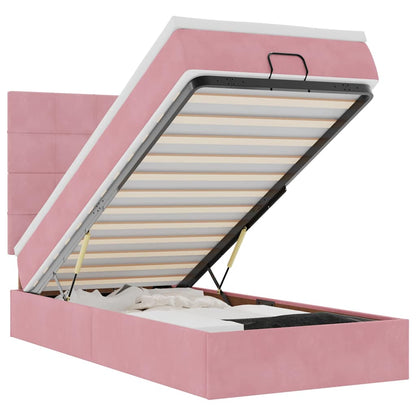 Ottoman bed met matrassen 90x190cm fluweel roze