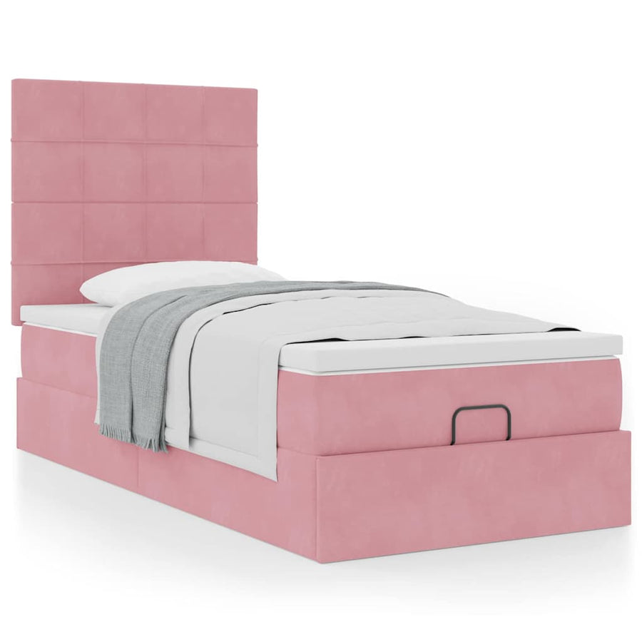 Ottoman bed met matrassen 90x190cm fluweel roze