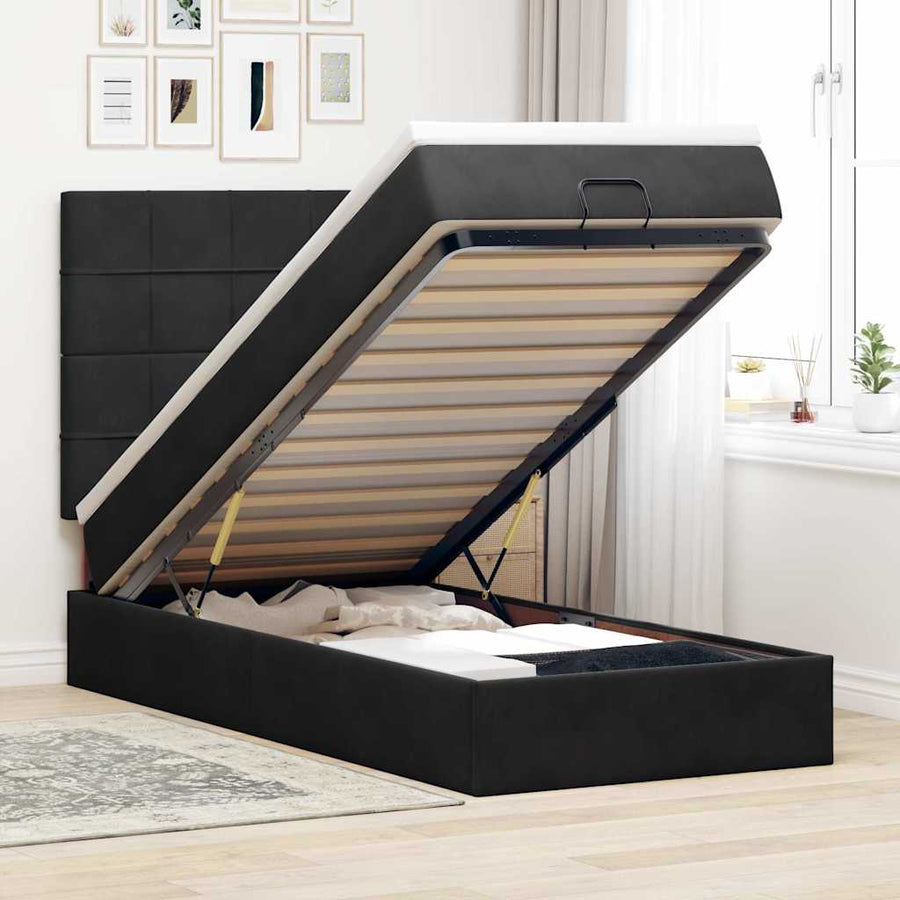 Ottoman bed met matrassen 90x200cm fluweel zwart
