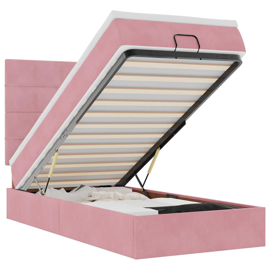 Ottoman Bed Met Matrassen 90X200Cm Fluweel 90 x 200 cm Roze