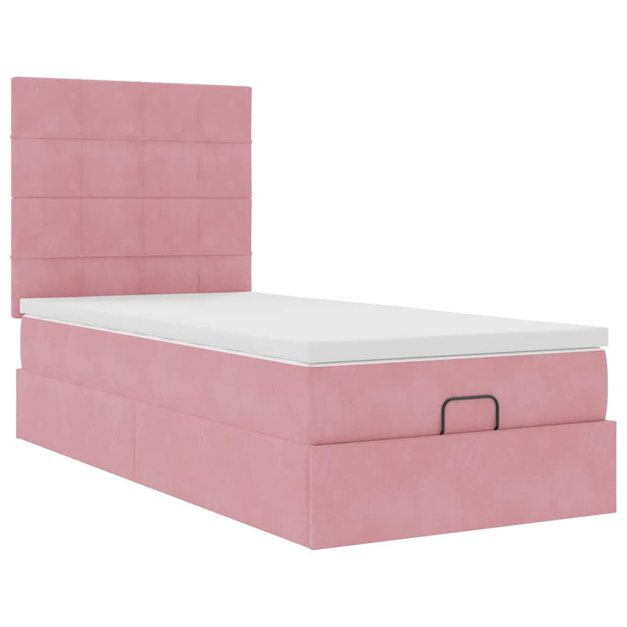 Ottoman Bed Met Matrassen 90X200Cm Fluweel 90 x 200 cm Roze