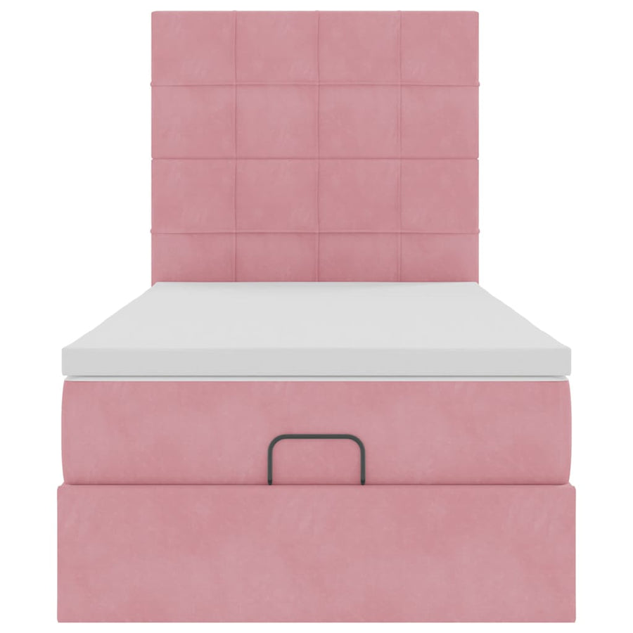 Ottoman Bed Met Matrassen 90X200Cm Fluweel 90 x 200 cm Roze