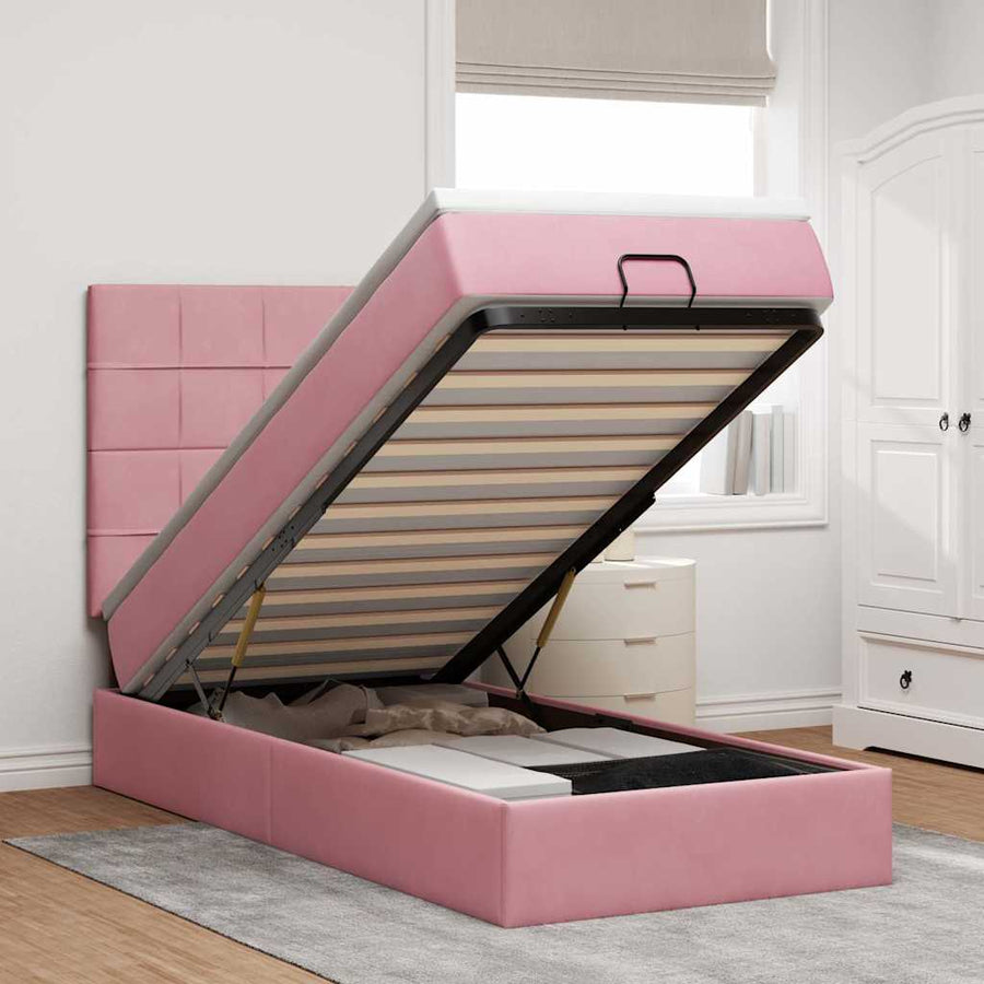 Ottoman Bed Met Matrassen 90X200Cm Fluweel 90 x 200 cm Roze