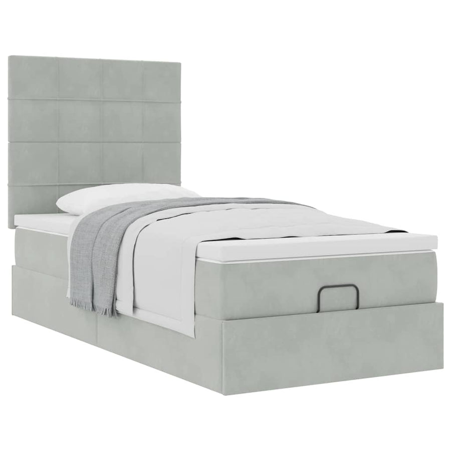 Ottoman bed met matrassen 100x200cm fluweel lichtgrijs