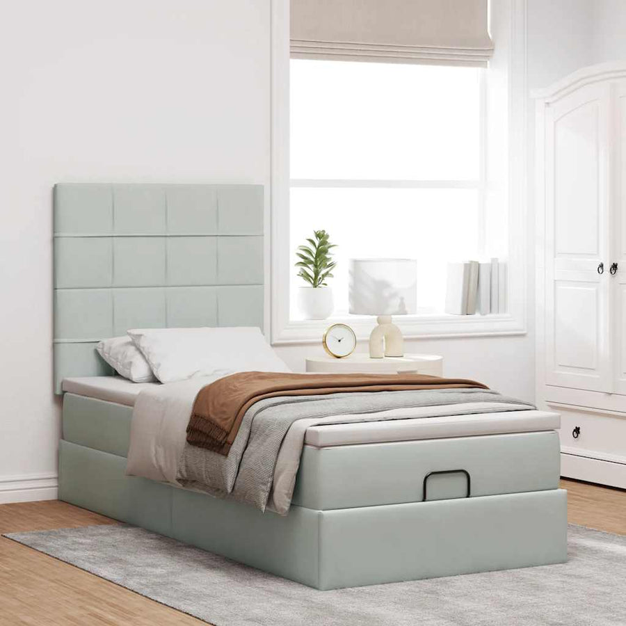 Ottoman bed met matrassen 100x200cm fluweel lichtgrijs