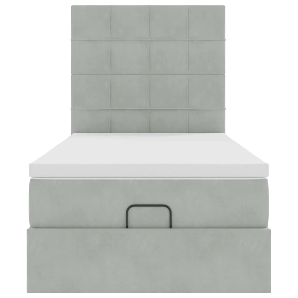 Ottoman bed met matrassen 100x200cm fluweel lichtgrijs