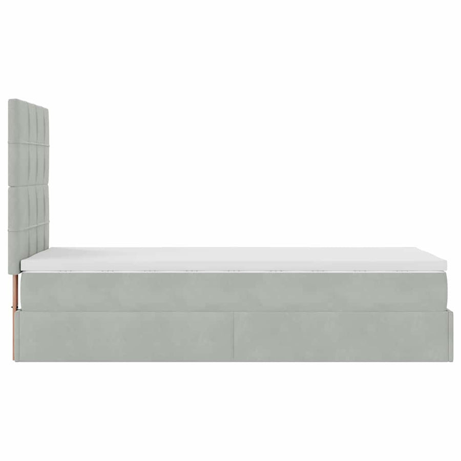 Ottoman bed met matrassen 100x200cm fluweel lichtgrijs
