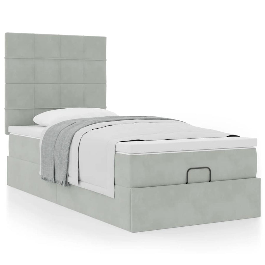 Ottoman bed met matrassen 100x200cm fluweel lichtgrijs