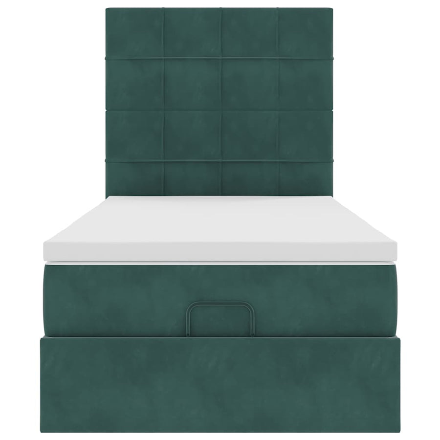 Ottoman bed met matrassen 100x200cm fluweel donkergroen