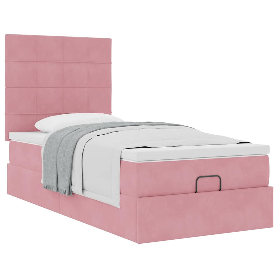 Ottoman bed met matrassen 100x200cm fluweel roze
