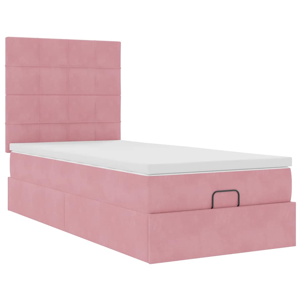 Ottoman bed met matrassen 100x200cm fluweel roze