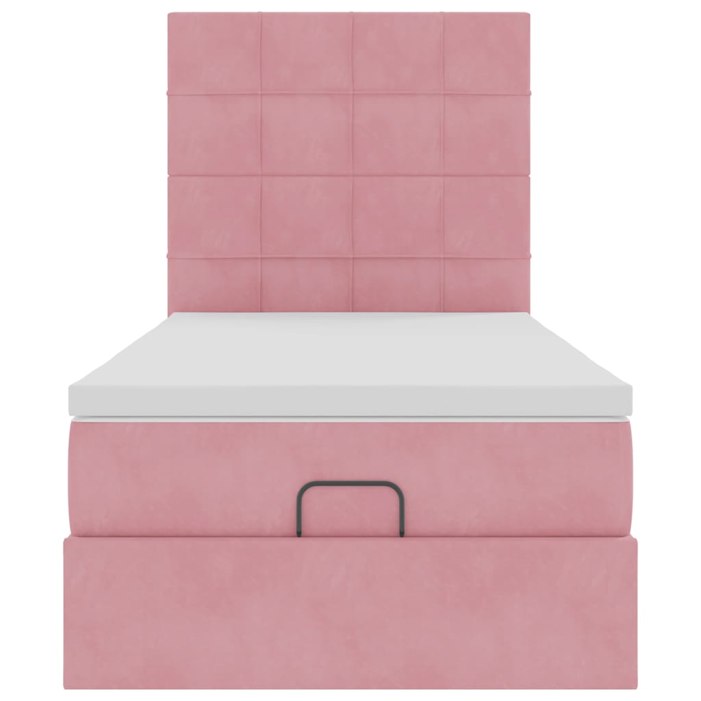 Ottoman bed met matrassen 100x200cm fluweel roze