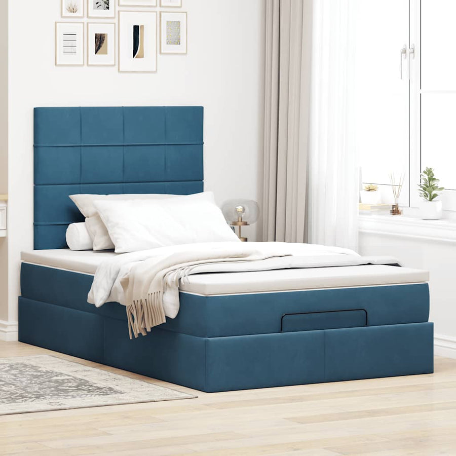 Ottoman bed met matrassen 120x200cm fluweel donkerblauw