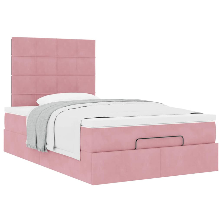 Ottoman bed met matrassen 120x200cm fluweel roze