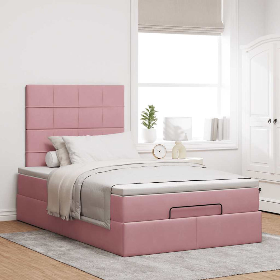 Ottoman bed met matrassen 120x200cm fluweel roze