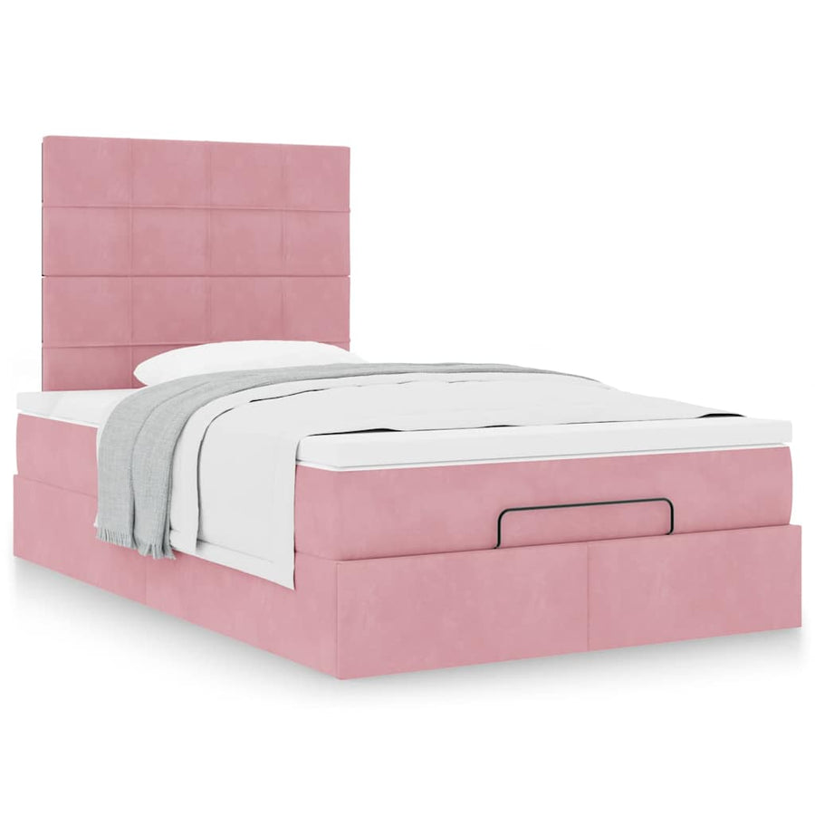 Ottoman bed met matrassen 120x200cm fluweel roze