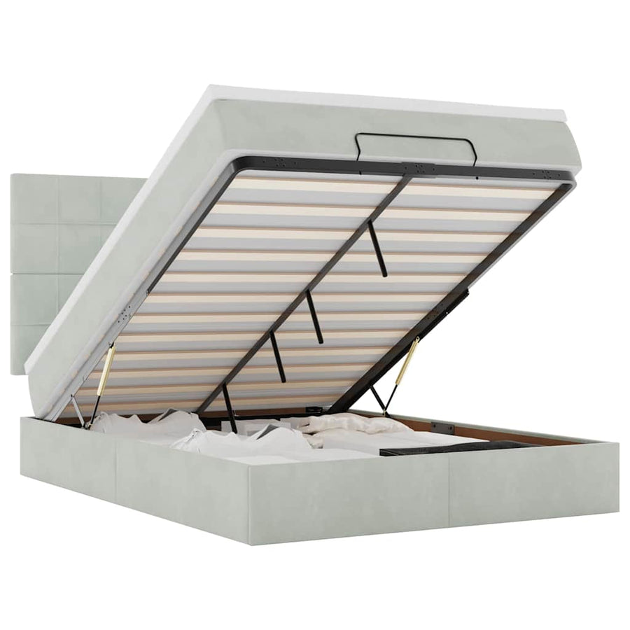 Ottoman bed met matrassen 140x190cm fluweel lichtgrijs