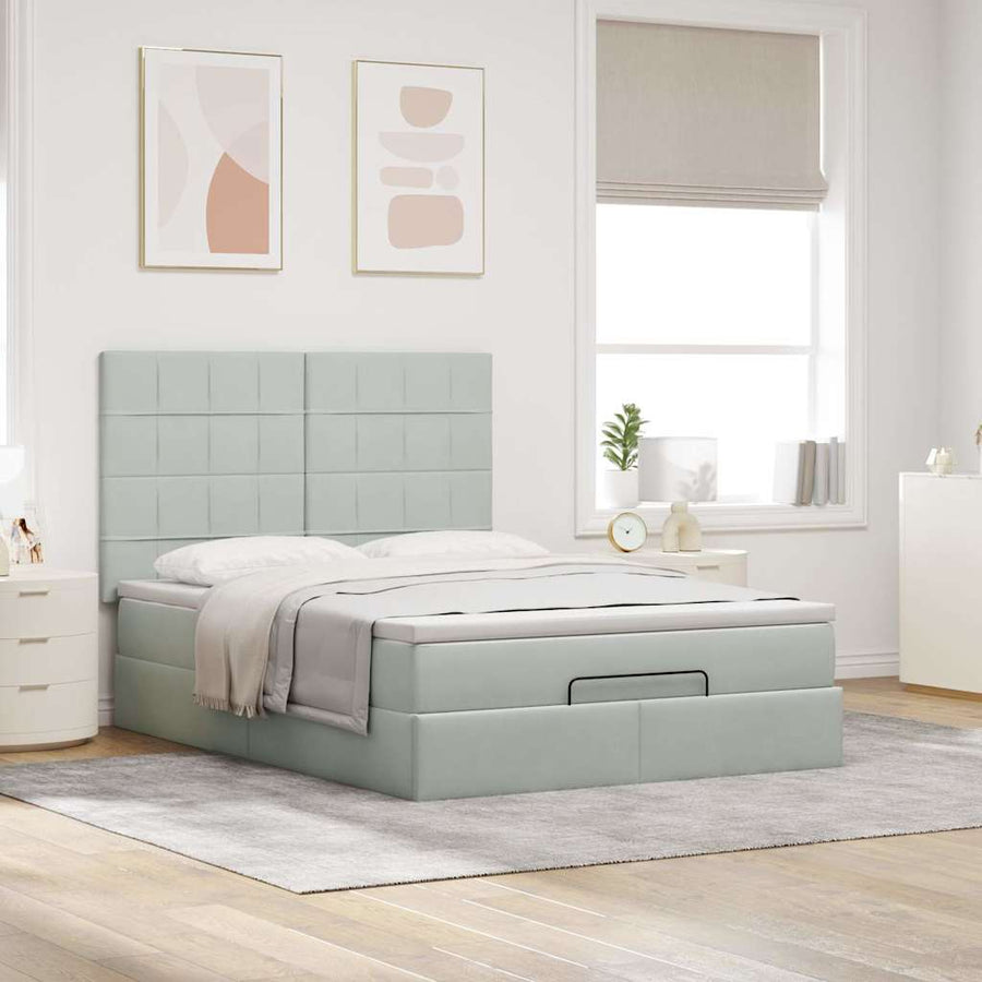 Ottoman bed met matrassen 140x190cm fluweel lichtgrijs