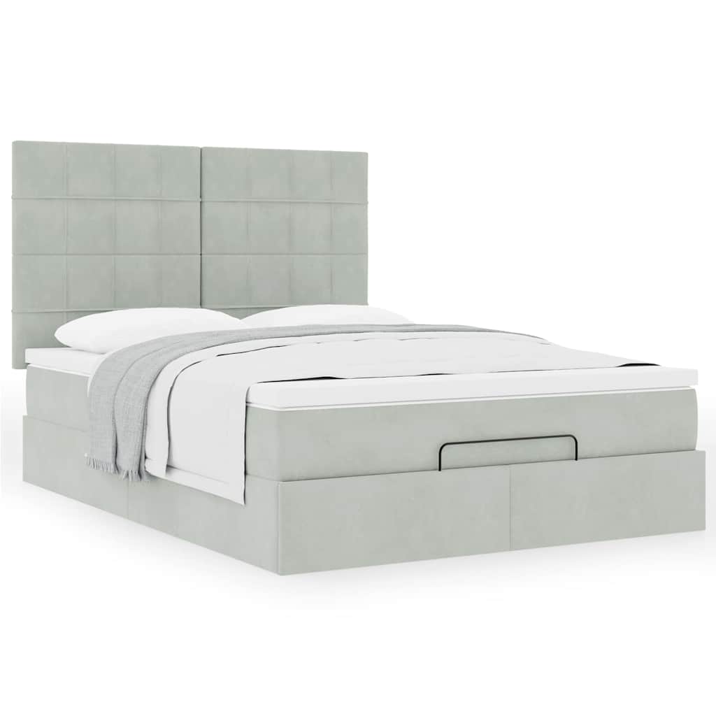 Ottoman bed met matrassen 140x190cm fluweel lichtgrijs