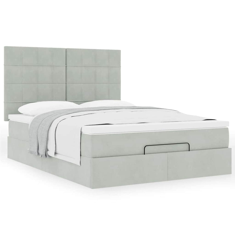 Ottoman bed met matrassen 140x190cm fluweel lichtgrijs