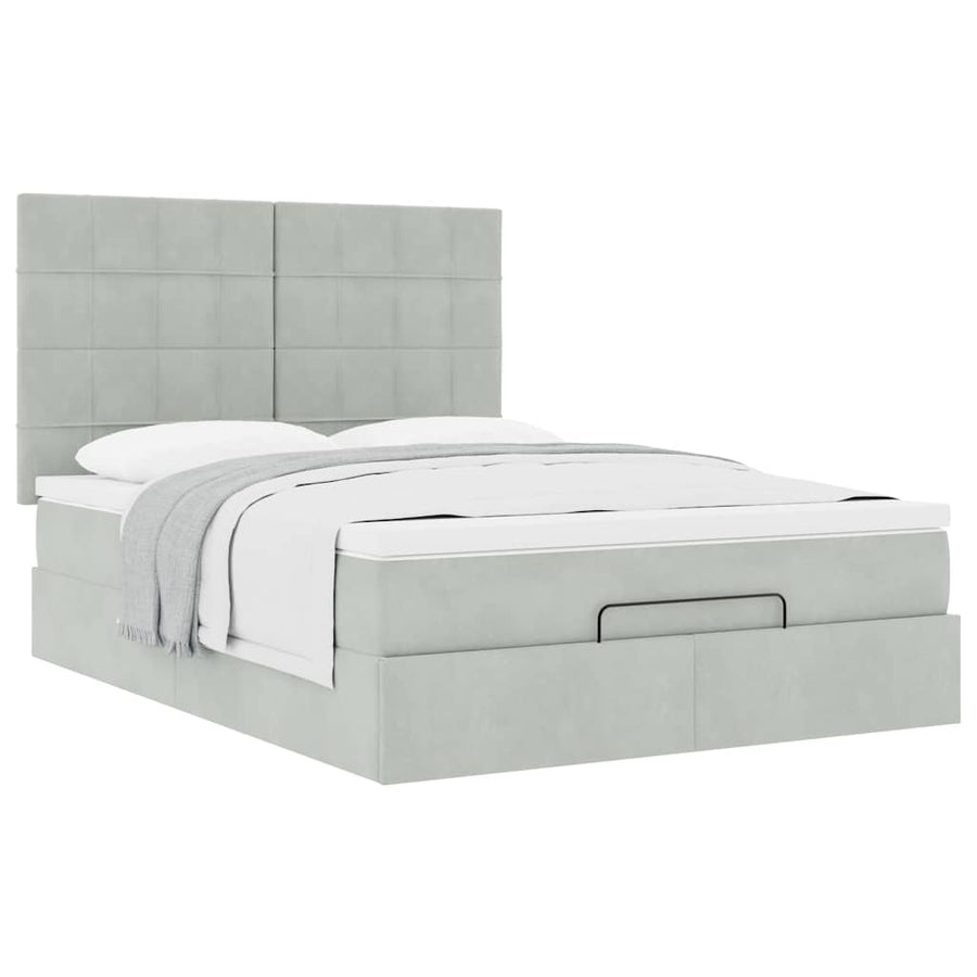 Ottoman bed met matrassen 140x190cm fluweel lichtgrijs