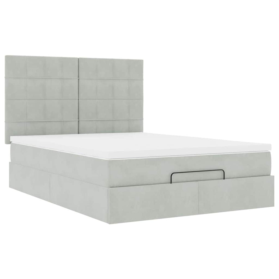 Ottoman bed met matrassen 140x190cm fluweel lichtgrijs