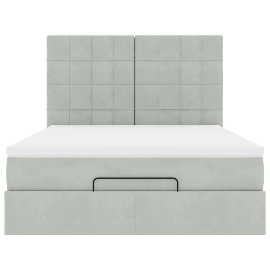 Ottoman bed met matrassen 140x190cm fluweel lichtgrijs