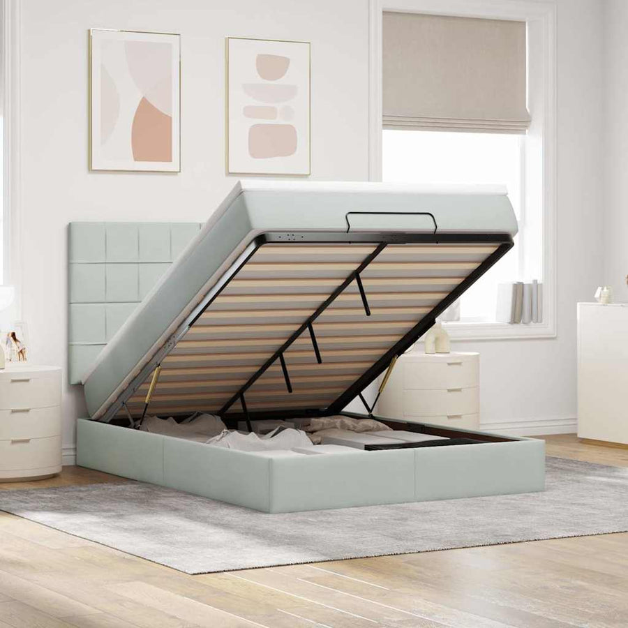 Ottoman bed met matrassen 140x190cm fluweel lichtgrijs