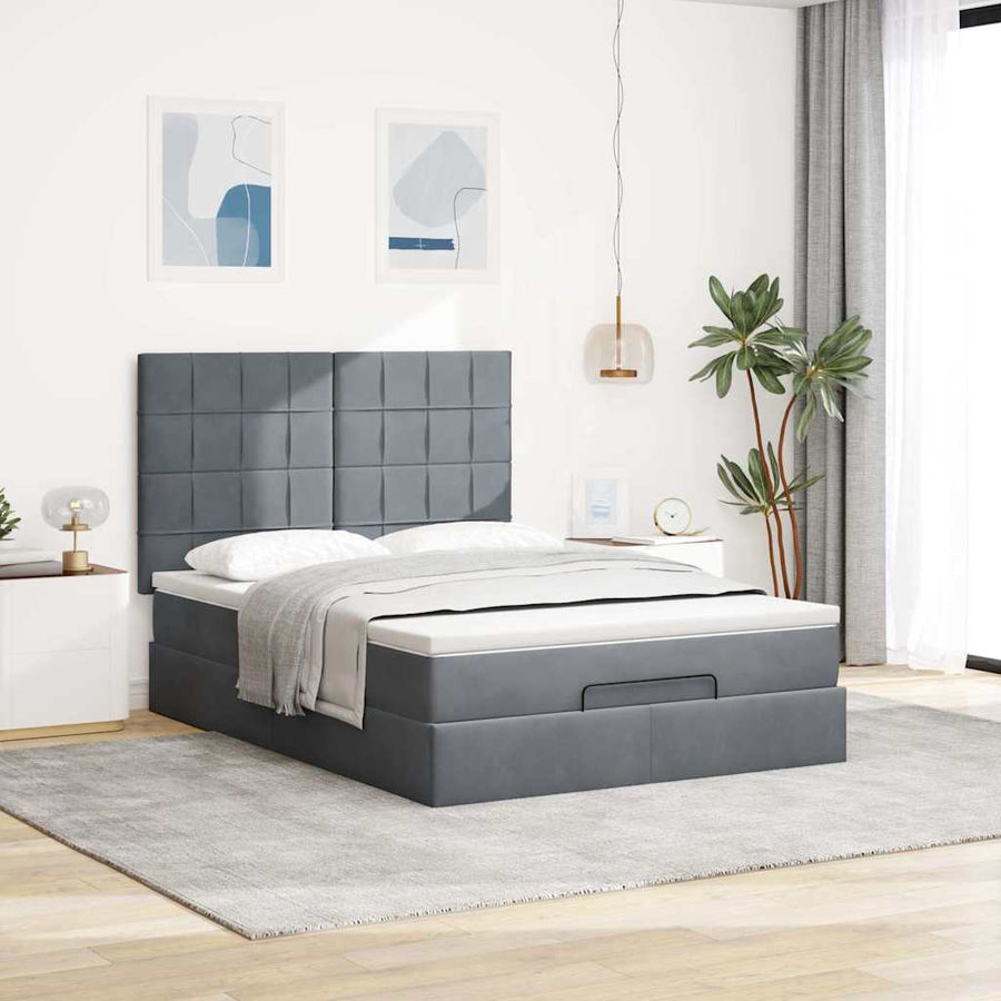 Ottoman bed met matrassen 140x190cm fluweel donkergrijs