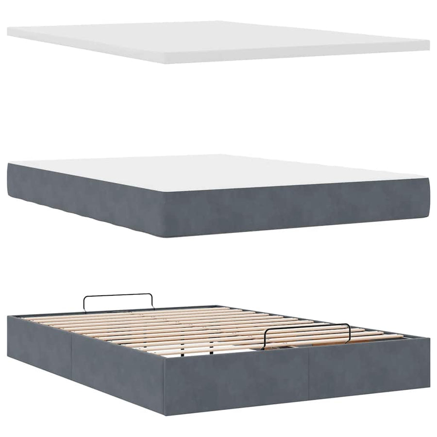 Ottoman bed met matrassen 140x190cm fluweel donkergrijs