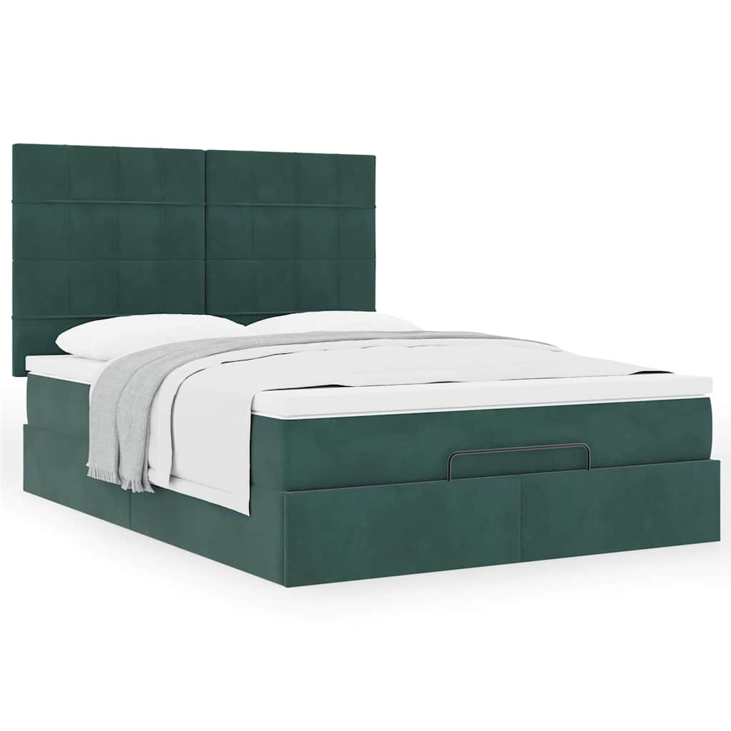 Ottoman bed met matrassen 140x190cm fluweel donkergroen