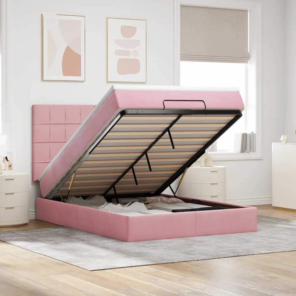 Ottoman bed met matrassen 140x190cm fluweel roze