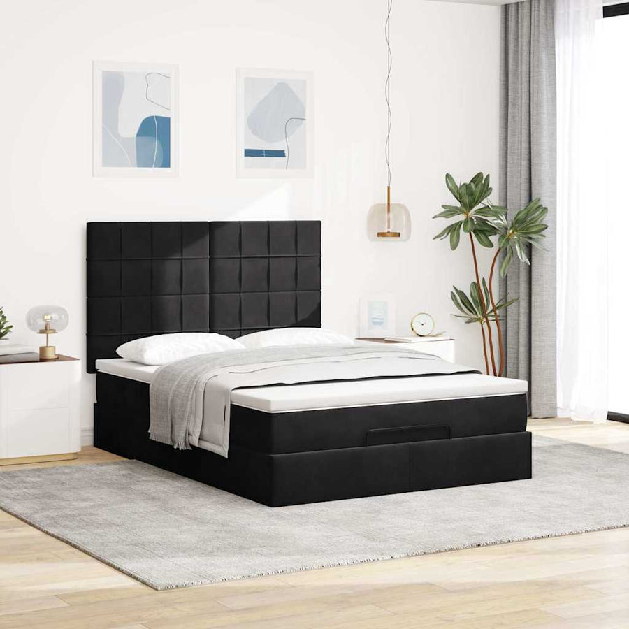 Ottoman Bed Met Matrassen 140X200Cm Fluweel 140 x 200 cm Zwart