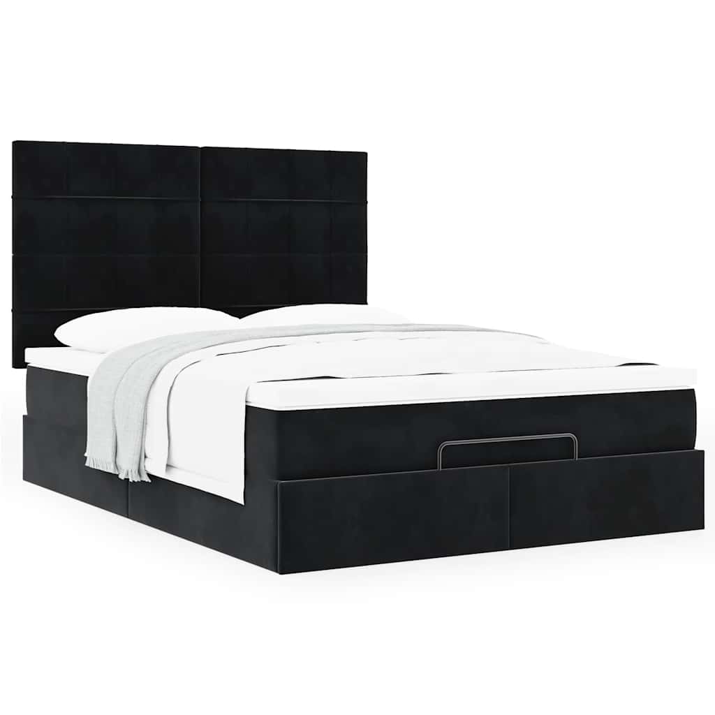 Ottoman Bed Met Matrassen 140X200Cm Fluweel 140 x 200 cm Zwart