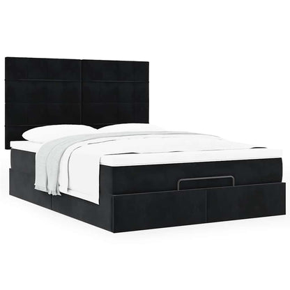 Ottoman Bed Met Matrassen 140X200Cm Fluweel 140 x 200 cm Zwart
