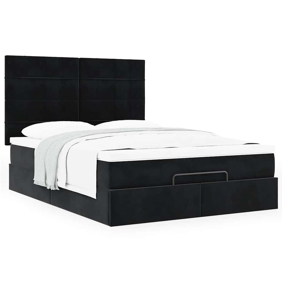 Ottoman Bed Met Matrassen 140X200Cm Fluweel 140 x 200 cm Zwart