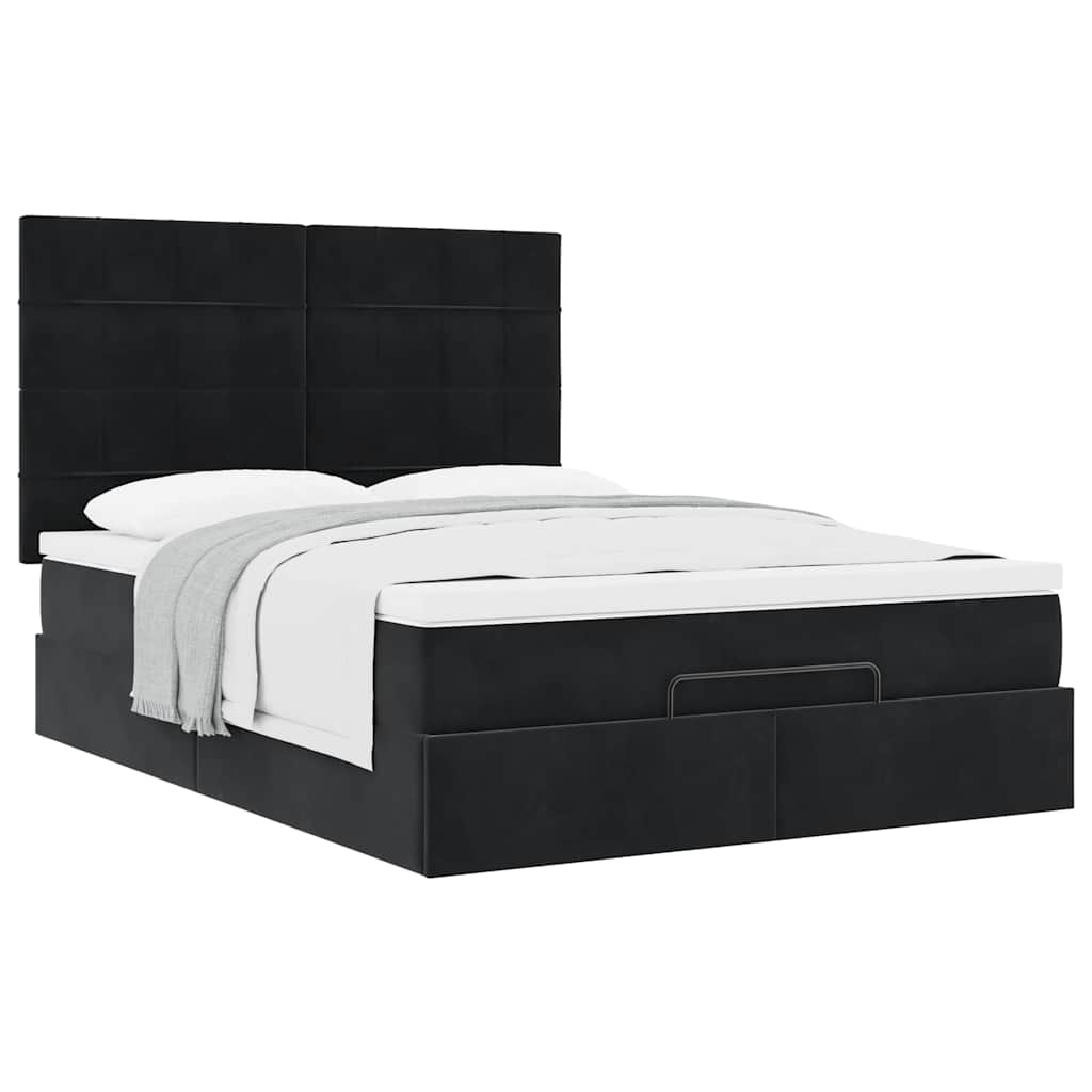 Ottoman Bed Met Matrassen 140X200Cm Fluweel 140 x 200 cm Zwart