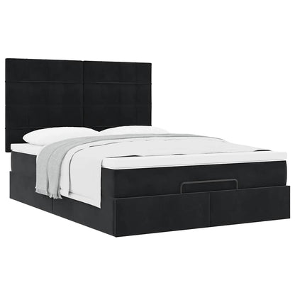 Ottoman Bed Met Matrassen 140X200Cm Fluweel 140 x 200 cm Zwart