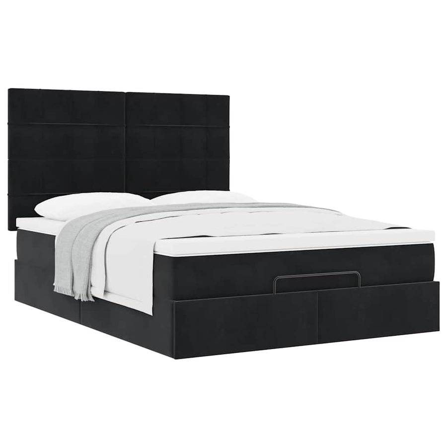 Ottoman Bed Met Matrassen 140X200Cm Fluweel 140 x 200 cm Zwart