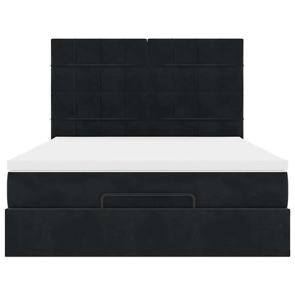 Ottoman Bed Met Matrassen 140X200Cm Fluweel 140 x 200 cm Zwart