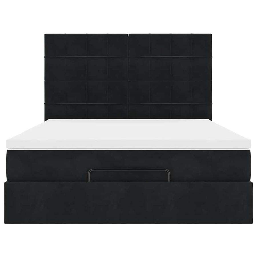 Ottoman Bed Met Matrassen 140X200Cm Fluweel 140 x 200 cm Zwart